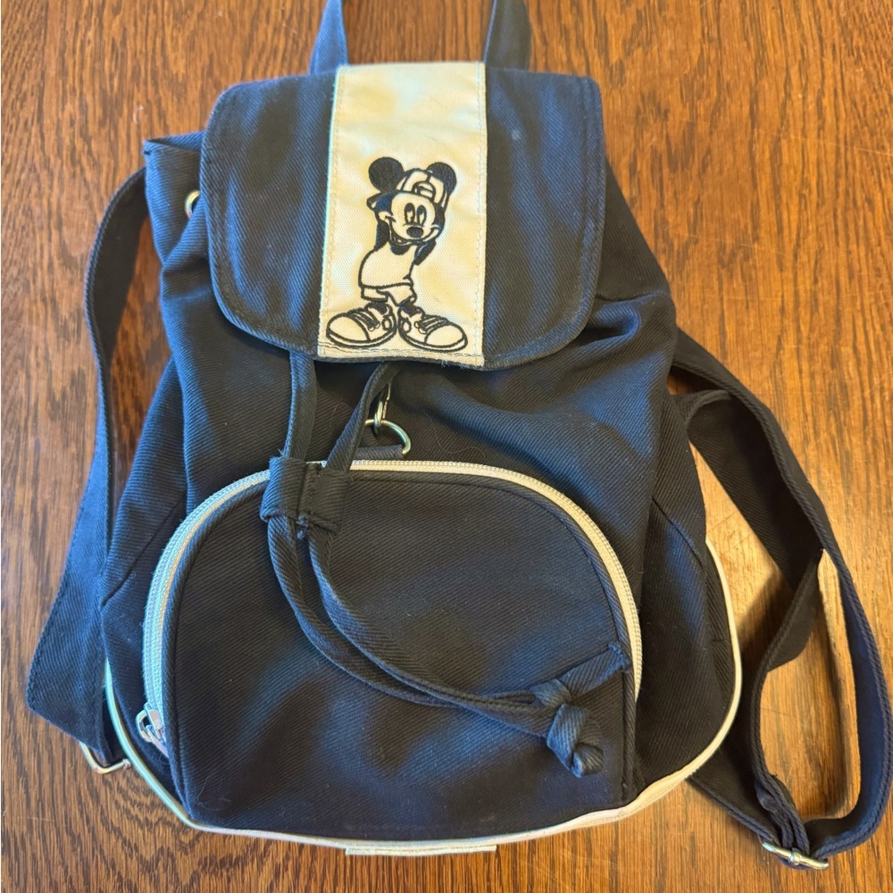 Mickey Unlimited Black Backpack w/ Mickey Mouse Cartoon Design Disney Land 1997